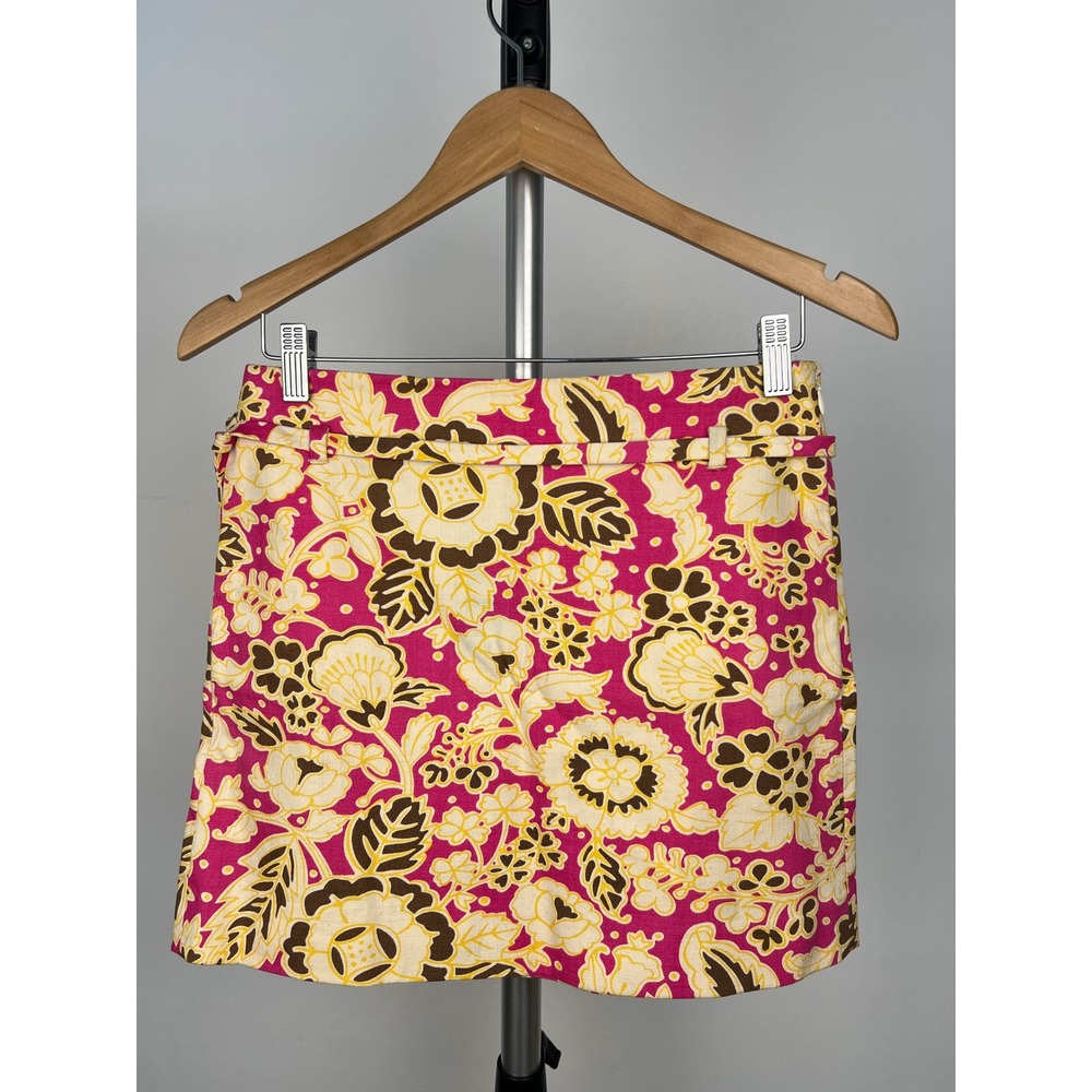 J. Crew Pink Floral 100% Cotton Mini Skirt with Belt Size 0